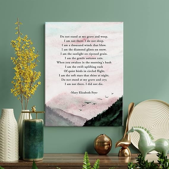 メモリアル死別詩プリントキャンバスウォールアート ホームインテリア Do Not Stand at My Grave and Weep 詩絵画 12x15 キャンバスポスター フレーム入り すぐに掛けられます