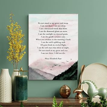 メモリアル死別詩プリントキャンバスウォールアート ホームインテリア Do Not Stand at My Grave and Weep 詩絵画 12x15 キャンバスポスター フレーム入り すぐに掛けられます