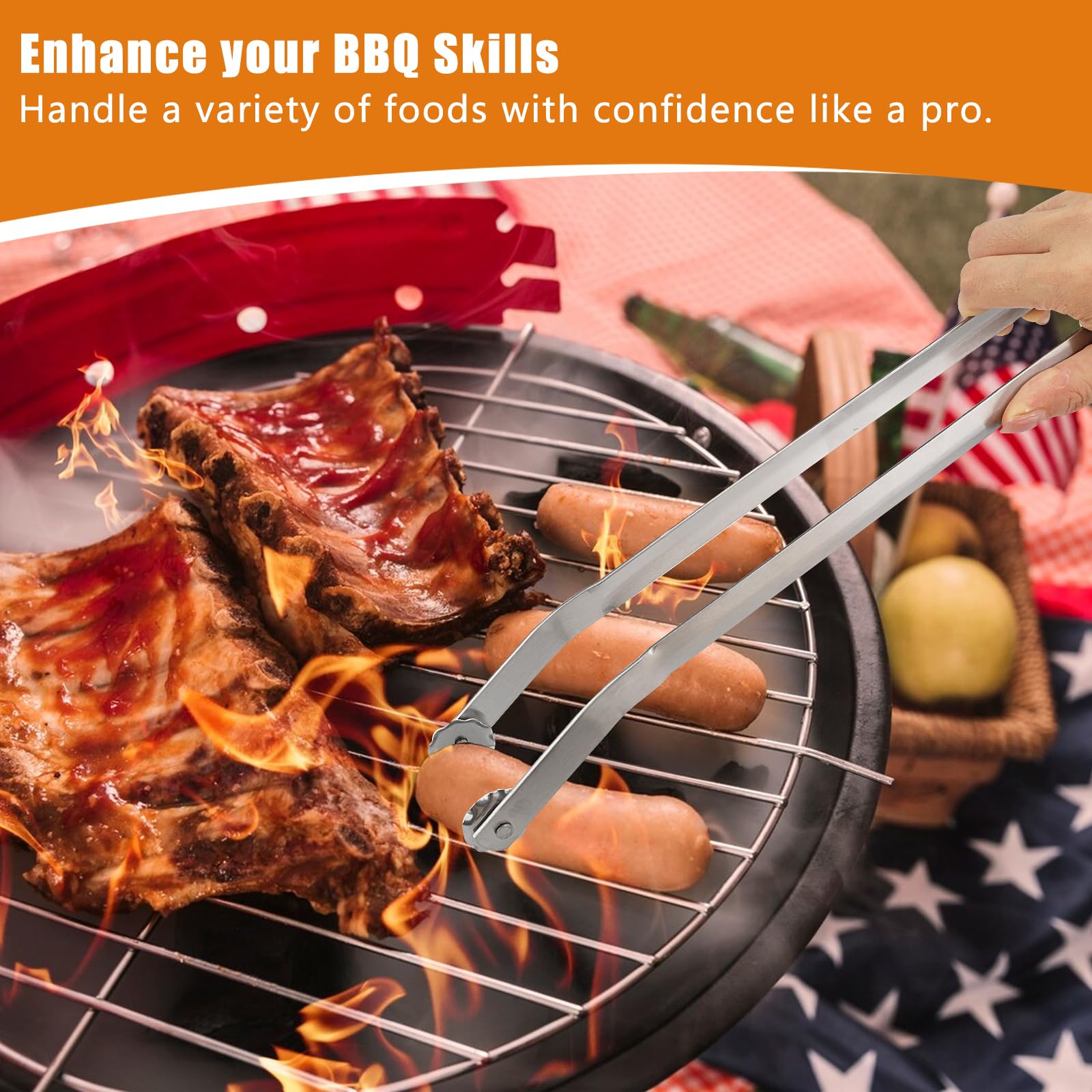 Set De 3 Pinzas Para Barbacoa De Acero Inoxidable Relaxdays: 38 Cm De Largo, Resistentes Al Calor, Fáciles De Limpiar