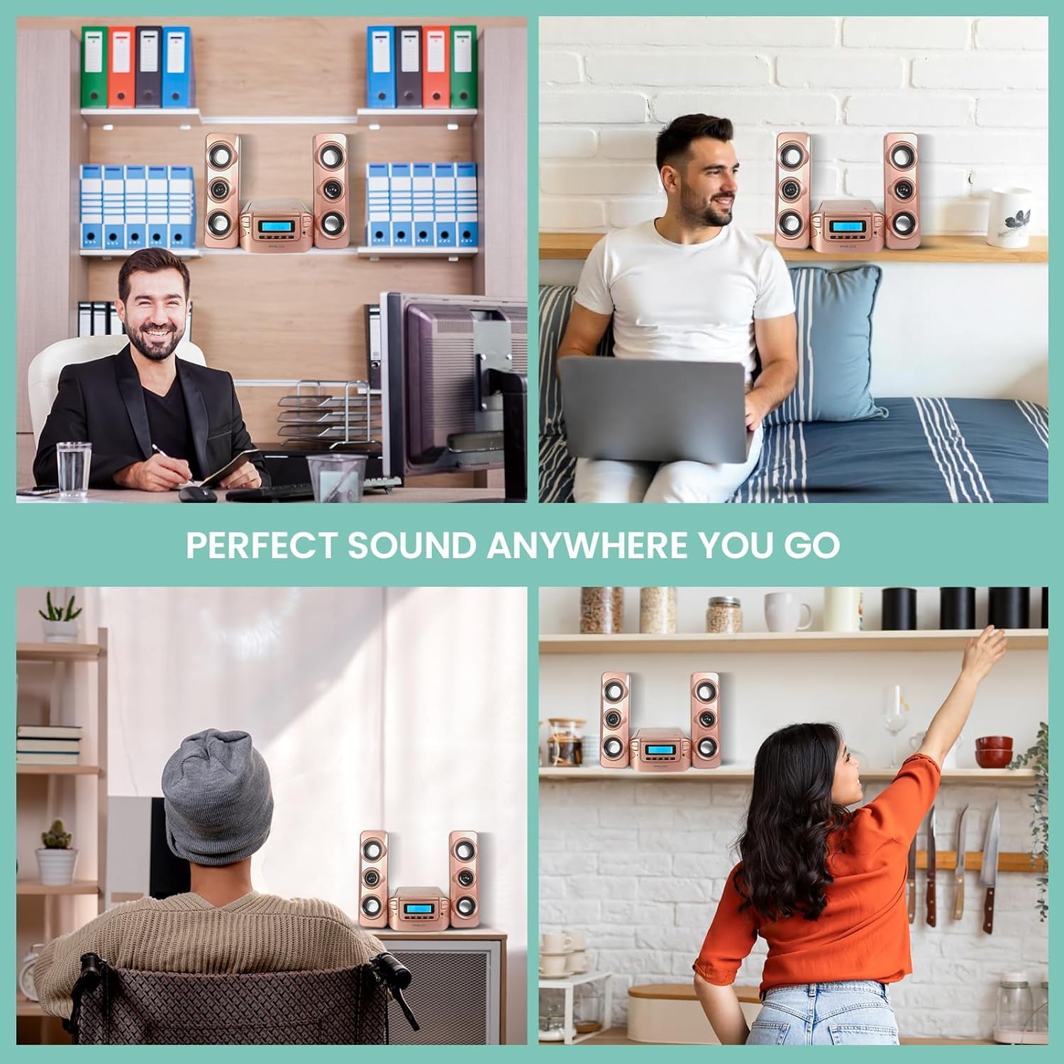 Philco Stereo Regalsysteme Kompaktes CD-Regalsystem mit digitalem FM-Stereo-Radio, Bluetooth-Funktechnologie und Fernbedienung in Roségold | LCD-Display | MP3- & AUX-Anschluss kompatibel