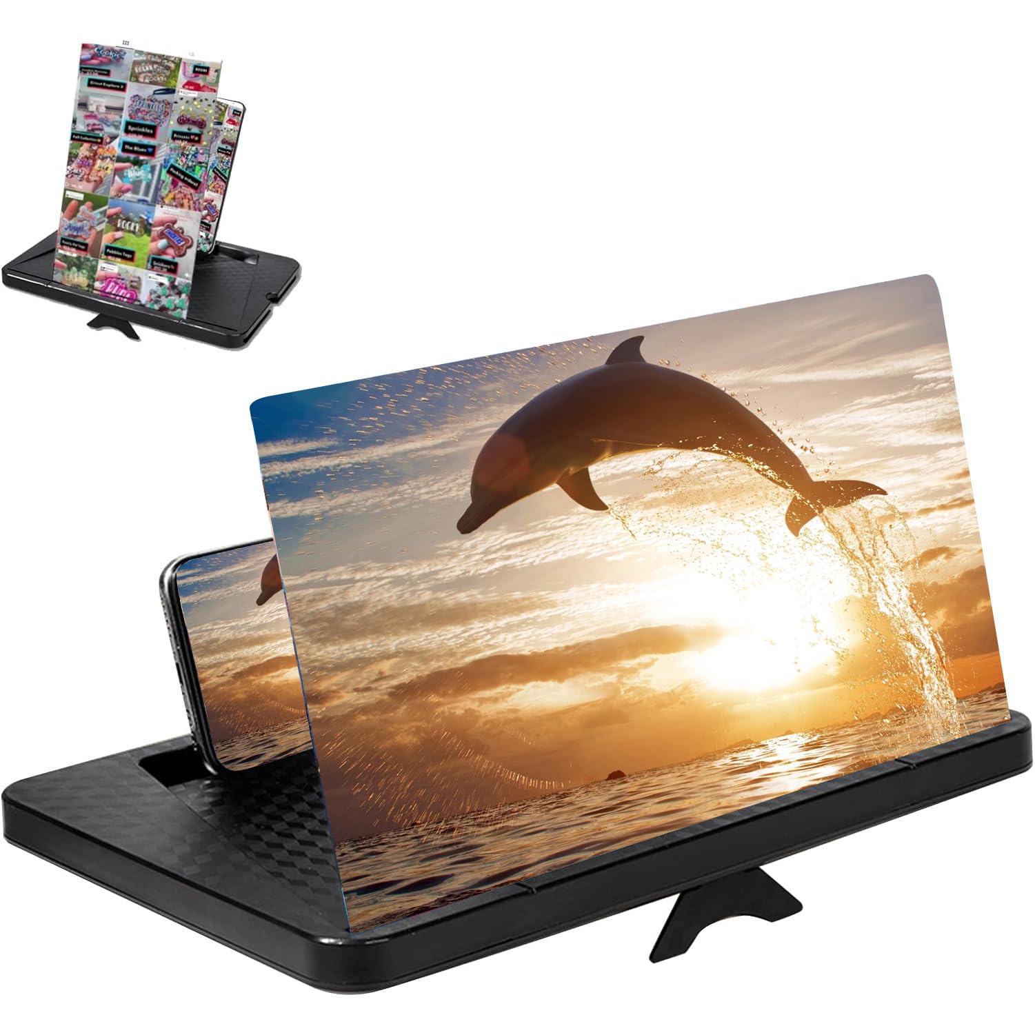 14" Screen Magnifier for Cell Phone, Portable 3D HD Magnifying Projector Screen Enlarger for Movies, Short Videos Gaming Foldable Phone Stand with Screen Amplifier Compatible with All Smartphones