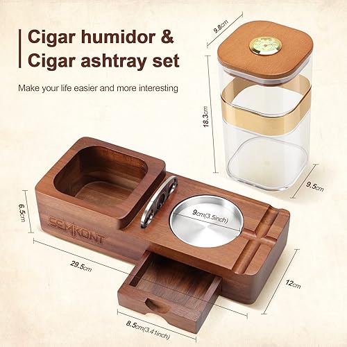Miniatura 8 de Juego de humidor de puros y cenicero de puros, cenicero de madera con bandeja para tarros de puros, encendedor de cigarros de llama triple jet con