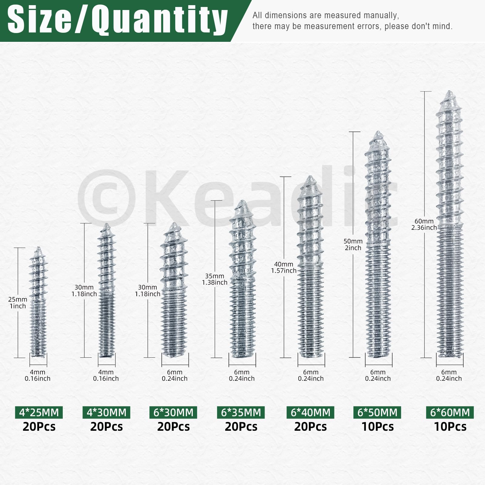 Keadic 120Pcs Silver Hanger Bolts, M4 M6, Zinc Plated, Single Headed, Self-Tapping Screw, Wood Dowel Screw for Furniture - Image 2