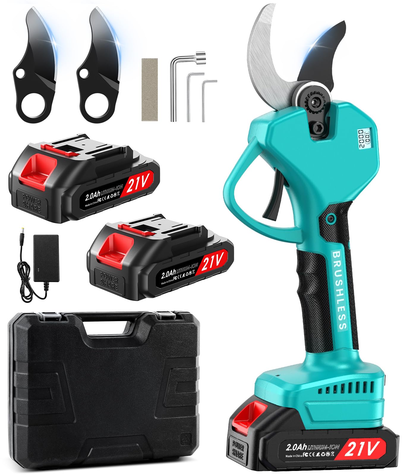 Forbici Potatura Elettriche A Batteria Con Lama 30mm - Doppia Batteria 2000mAh, 6-7 Ore Di Autonomia, Per Frutteto, Giardino, Fattoria