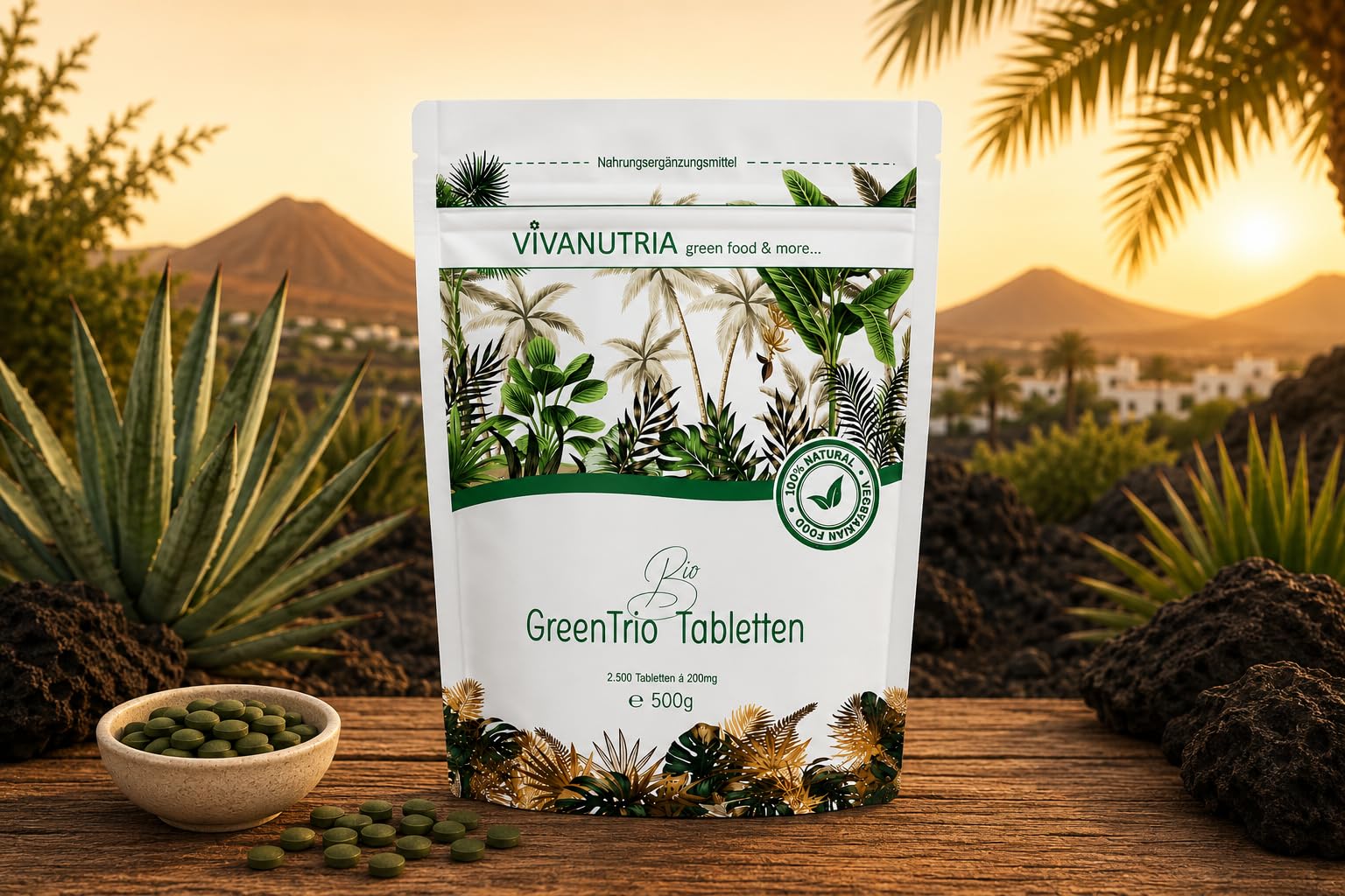 VivaNutria Bio Green Trio Presslinge 500g | aus kontrolliert biologischem Anbau I 2500 Tabletten aus Spirulina Chlorella & Gerstengras I ohne Zusätze I Rohkostqualität I vegan