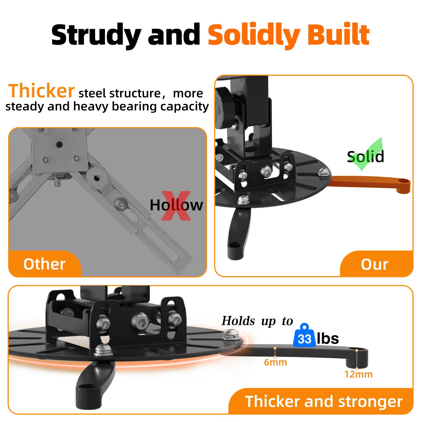 Soporte de pared universal para proyector, se adapta a techo plano o inclinado, altura ajustable con brazos extensibles para el hogar y la oficina 6
