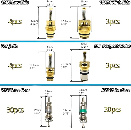 Miniatura 4 de BIHYNGAIR Kit de 52 núcleos de válvula de aire acondicionado de automóvil, núcleo de válvula Schrader AC, R12 R134a, vástago de válvula de neumático