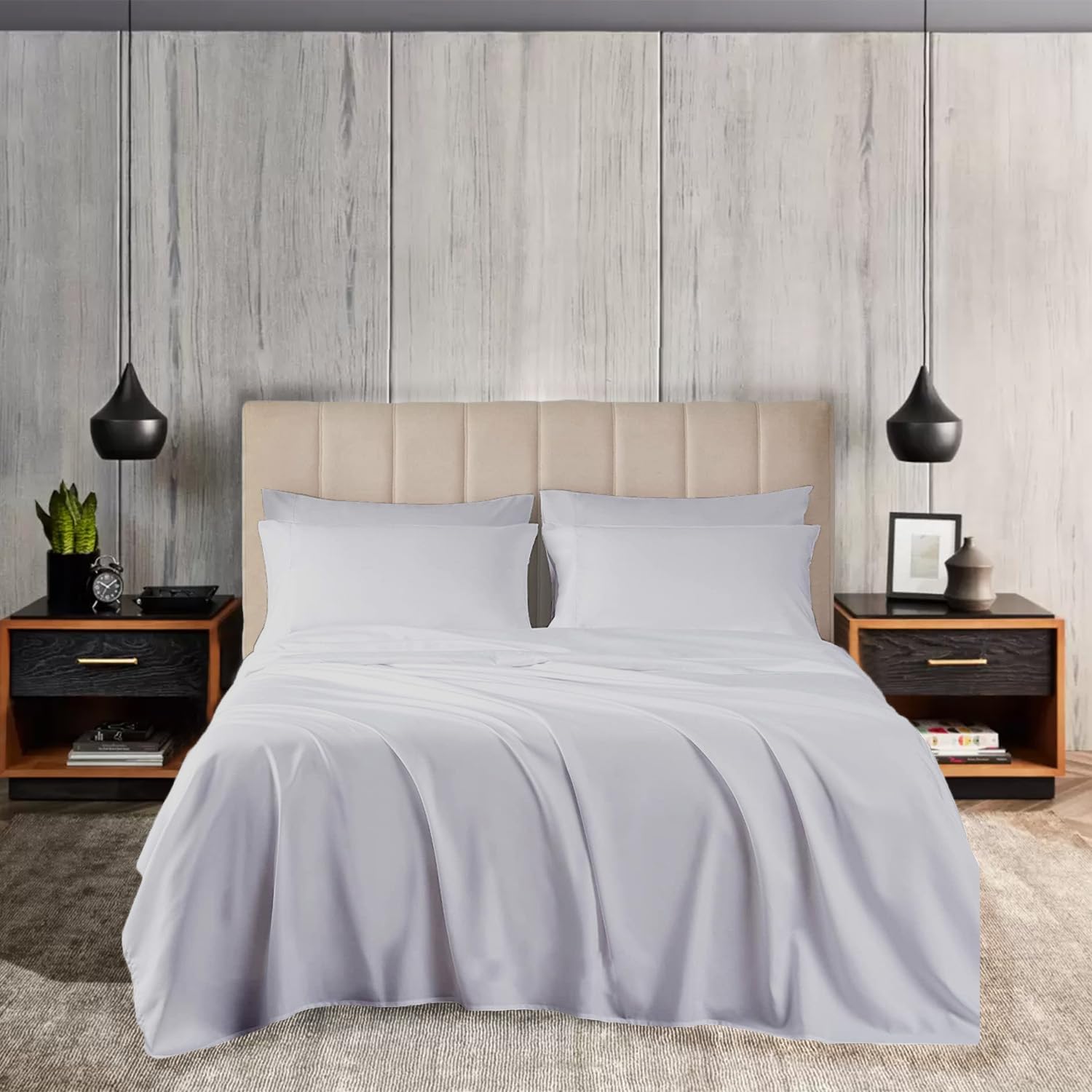 EGYLIN Single Pure Egyptian Cotton Light Grey Bed Sheet 800 TC 4 Piece 30cm Extra Deep Pocket Breathable Sateen Super Soft Long Stable 100% Cotton Premium Hotel Quality Sheets with Pillowcases — image 1