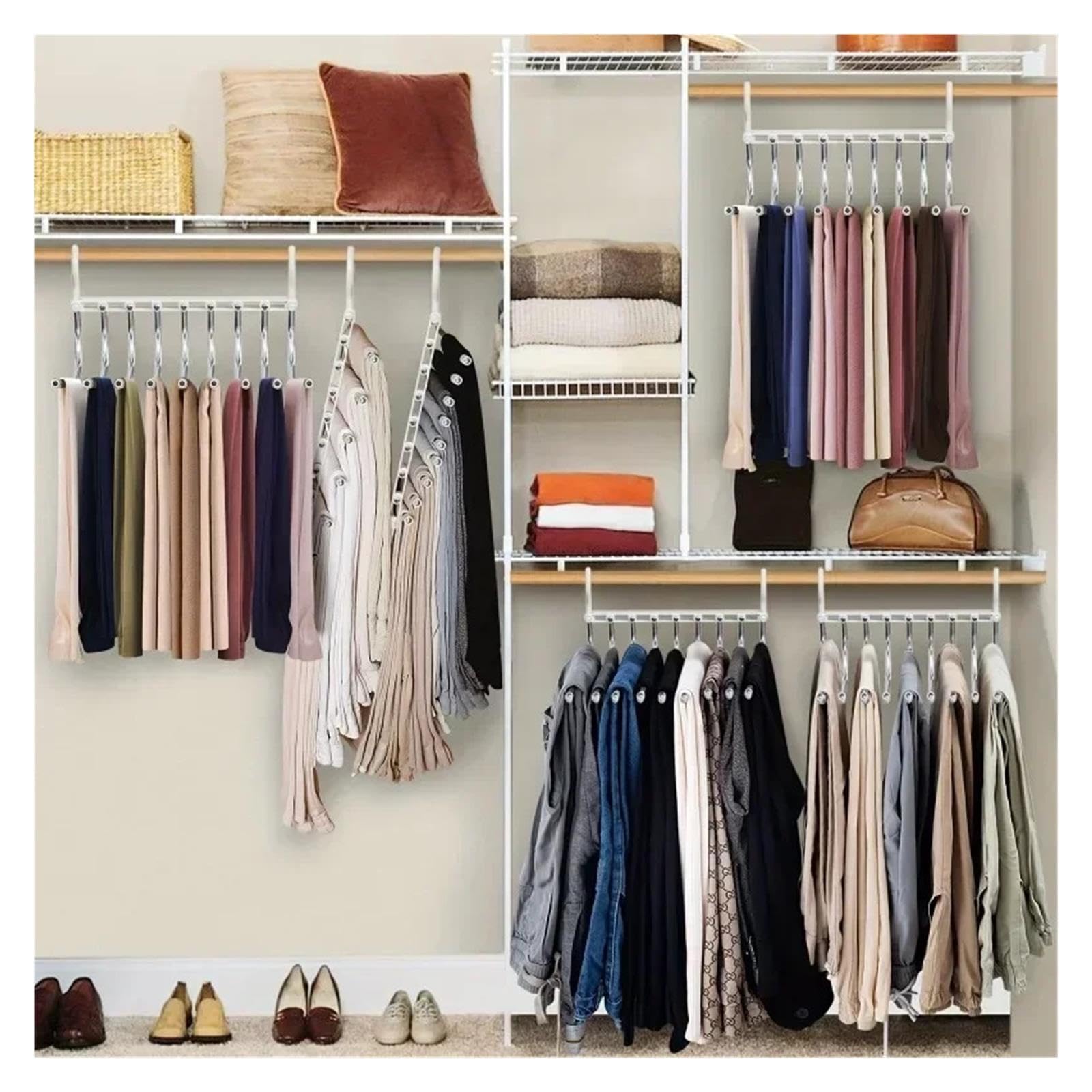 9-stufiger, Rutschfester Hosenbügel aus Edelstahl, platzsparend, mehrlagig, for die Organisation von Jeans, Leggings, Röcken im Schrank(White)