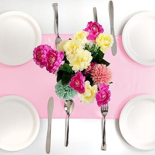 Miniatura 4 de Fynite Paquete de 2 caminos de mesa de satén rosa bebé de 12 x 108 pulgadas de largo  Decoración de mesa brillante, suave y sedosa para decoración