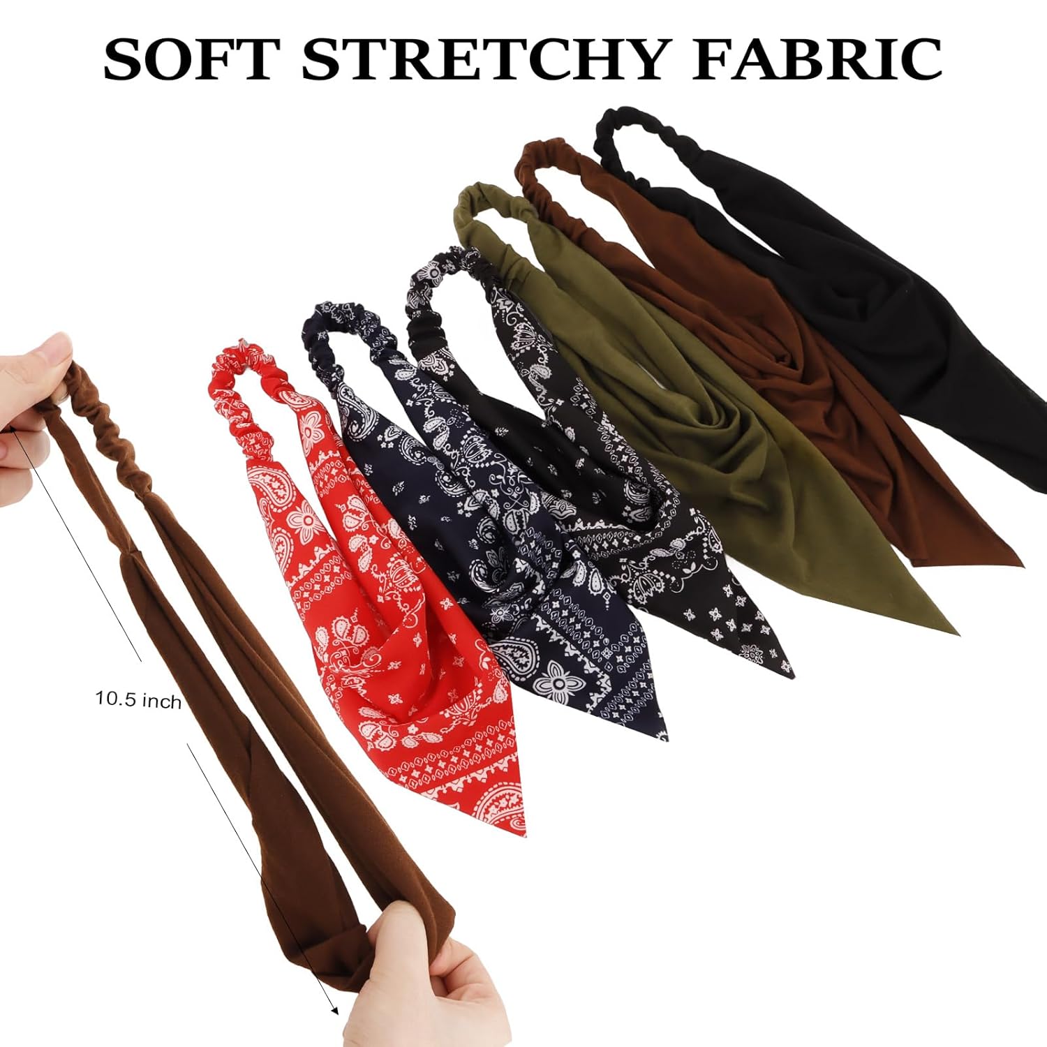 6 Pcs Elastic Hair Scarf Headband Triangle Head Bandanas for Women Non Slip Paisley Hair Kerchief Boho Solid Color Headbands for Women Girls with Clips Turban Hair Accessories - Image 7