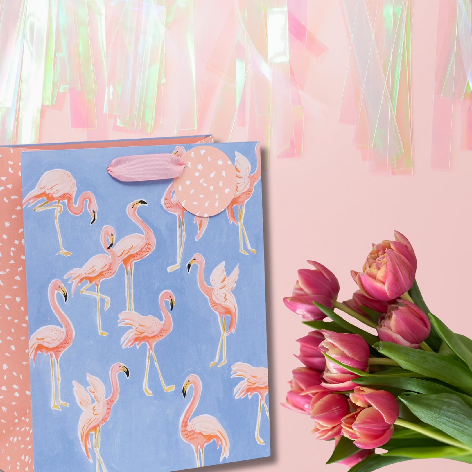 Glick Luxury Large Gift Bag, Flamingo Design Bag for Her Recyclable Bag for Birthdays & Celebrations, 315 x 260 x 135 mm, Pink - Image 3