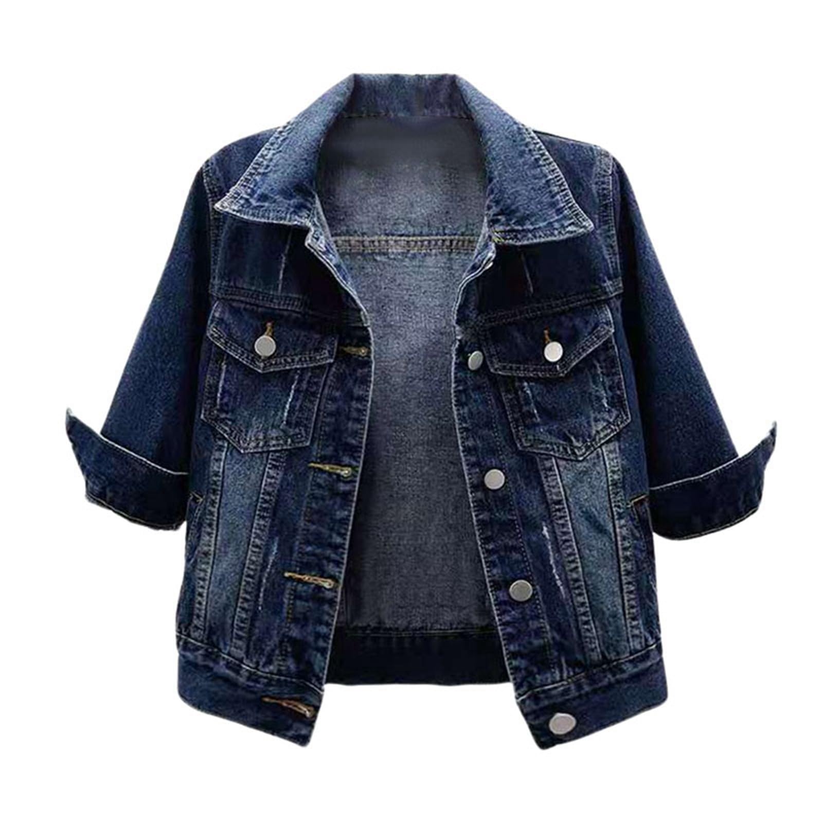 Chaqueta vaquera corta de manga para mujer, informal, a la moda, con botones, bolsillos, ideal para primavera y verano, varios lavados, estilo casual_2