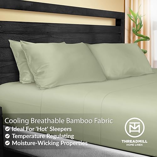 Miniatura 7 de Threadmill Juego de 2 fundas de almohada de rayón de bambú de tamaño estándar, sábanas de bambú, fundas de almohada de seda refrescante, suaves y