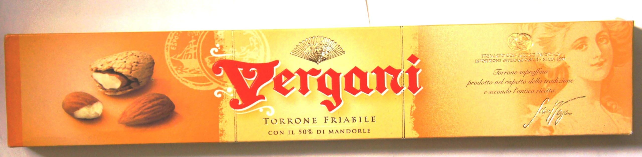 Vergani TORRONE FRIABLE Cumbly Nougat Candy with Roasted Almonds Box Net Wt 250 g (8.82 OZ)