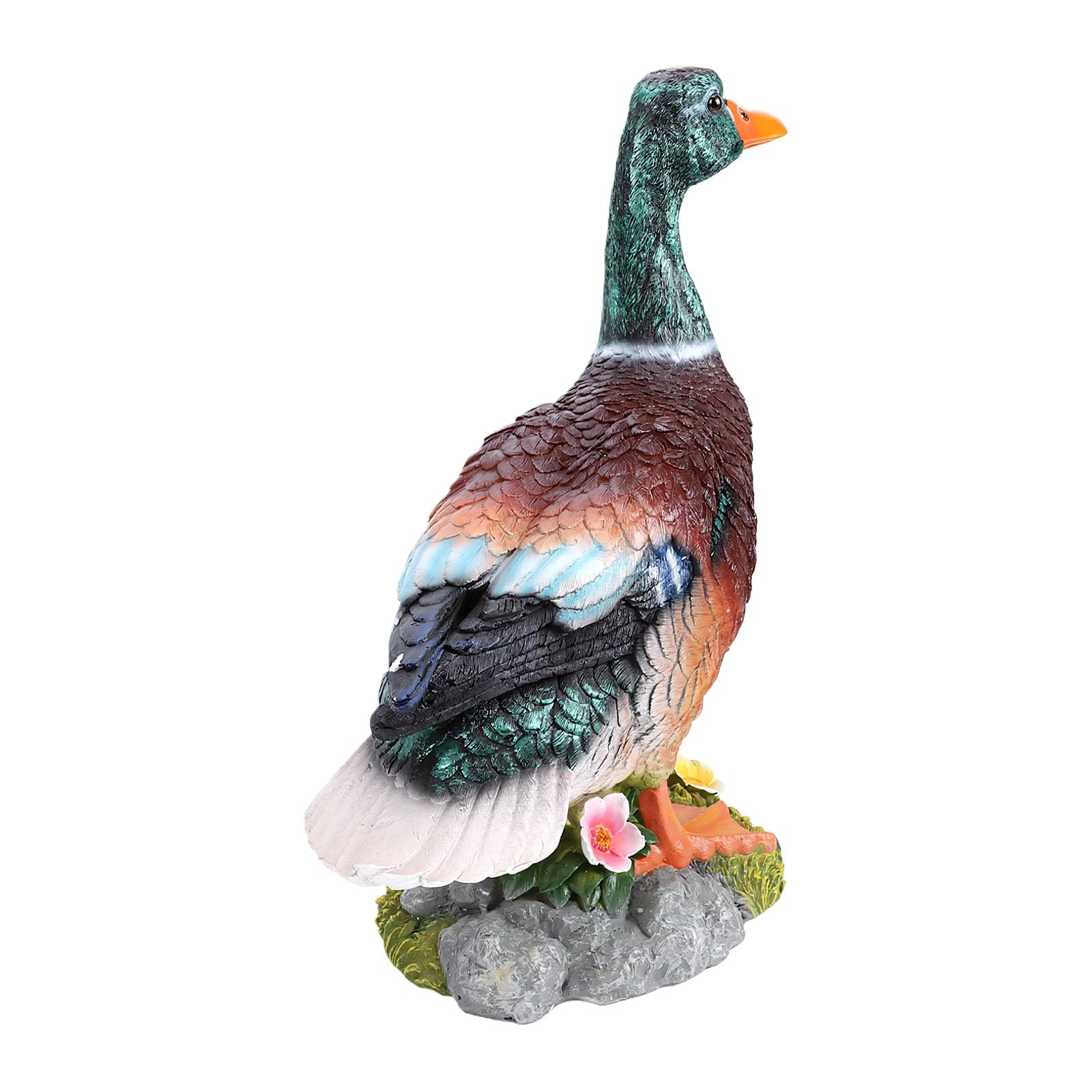 Sxhlseller Ornamento da Giardino con Anatra Germano Reale Dipinto a Mano |Statua in Resina con Testa Verde di Anatra per la Decorazione del Patio del Prato all'aperto