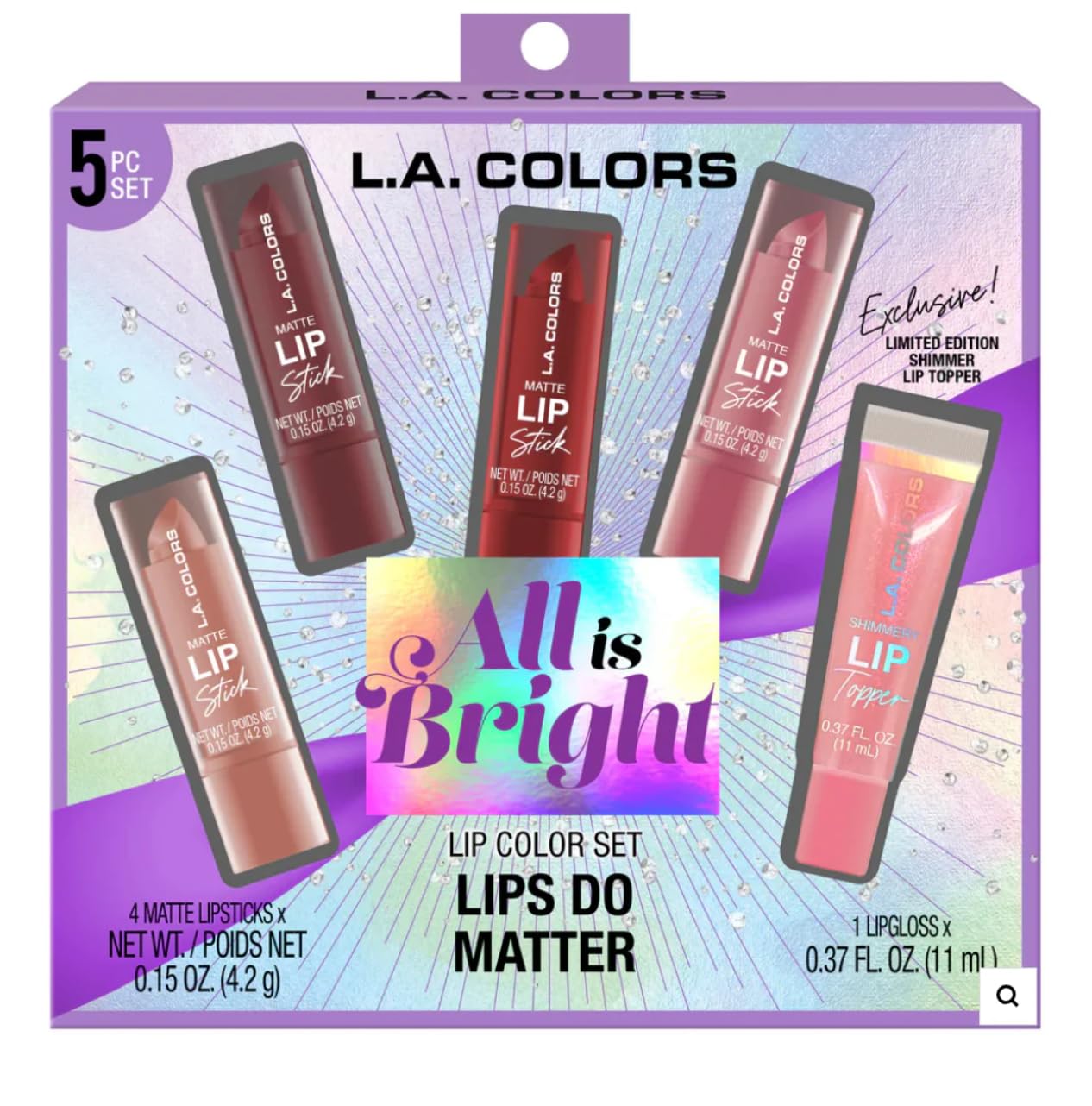Amazon.com : L.A. COLORS 5pc All Is Bright Lip Color Set, Lips Do