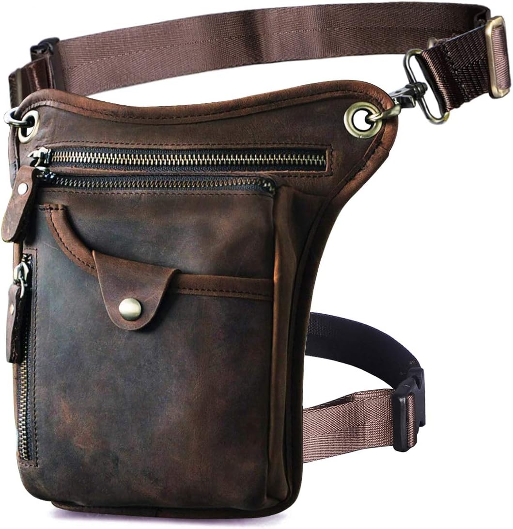 Mens Genuine Leather Outdoor Sporting Hicking Waist Hip Pack Messenger Shoulder Drop Leg Thigh Bag Pouches For Women (211-5 0 Dark Brown)