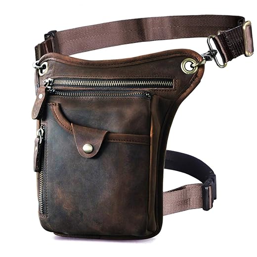 Le'aokuu Bolsa masculina de couro genuíno para atividades ao ar livre, esportiva, cintura alta, quadril, mensageiro, ombro caído, coxa, bolsas para mulheres (211-5 0 marrom escuro)