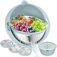 Vista 11 de Colador 4-1 con juego de cuencos, coladores y coladores de alimentos, cuenco para lavar frutas con colador, colador giratorio para cocina, accesorio