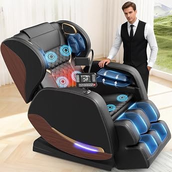 Full Body Massage Chair with Heat Function 14 Full Body Massage Rollers 8 Airbags Weightlessness Bluetooth Speaker 12 cm Adjustable Footrest Touchscreen Controller