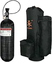 Cilindro de ar comprimido TUXING de 6,8L/414ci em fibra de carbono, pressão de 4500psi, com estação de enchimento para paintball, bolsa de transporte, válvula de manômetro duplo e engate rápido duplo.