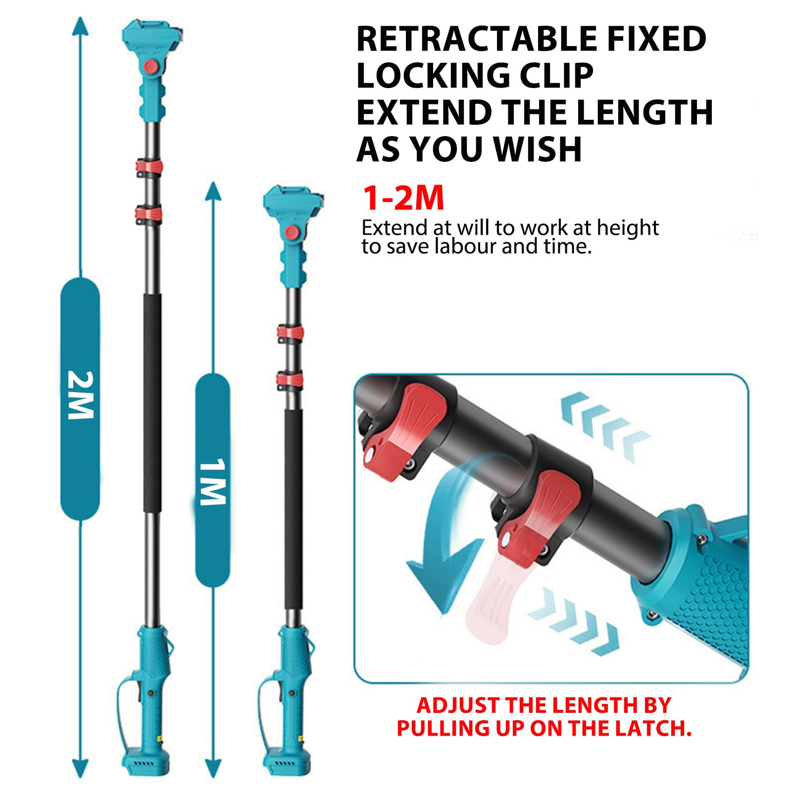 2-in-1 Akku Hochentaster, Akku kettensäge mit 2x 3.0Ah Akku & Ladegerät | Teleskopstiel 1,3-2,5M ausziehbar, 4100 RPM, 180° drehbarer, Gartengerät zum Schneiden von Holz/Bäumen