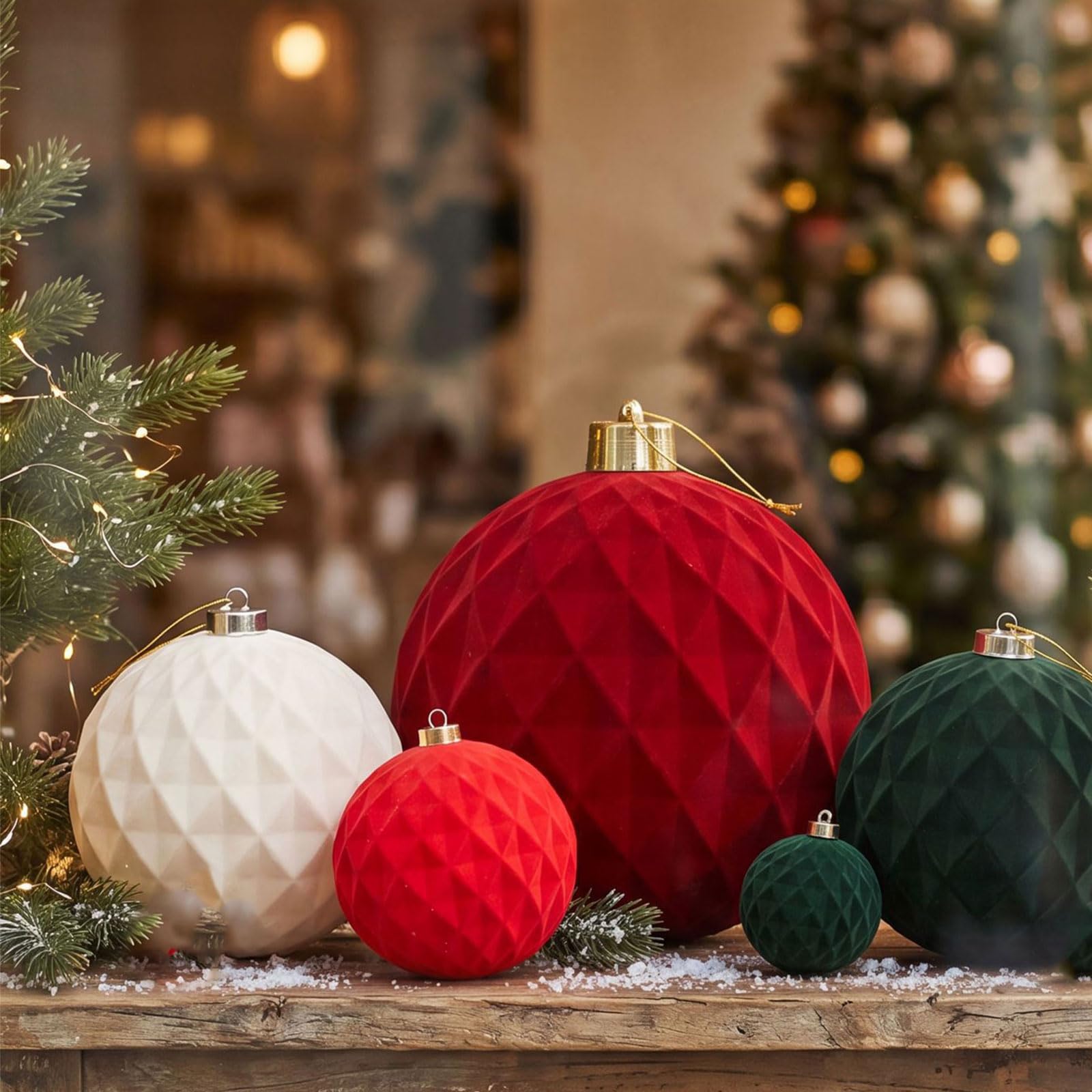 Colgante Decorativo de Bola de Felpa con patrón de rombo para Decoraciones de Techo para Fiestas navideñas en Varios tamaños Decoración centelleante para árbol de Navidad