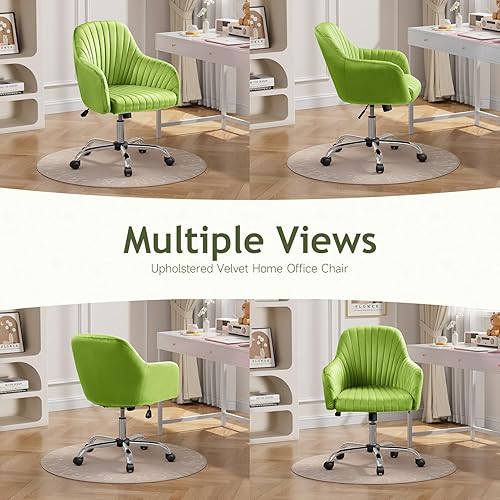 Miniatura 7 de Warmiehomy Silla de escritorio de terciopelo para oficina en casa, moderna silla giratoria ajustable, sillas de tocador para mujer con reposabrazos