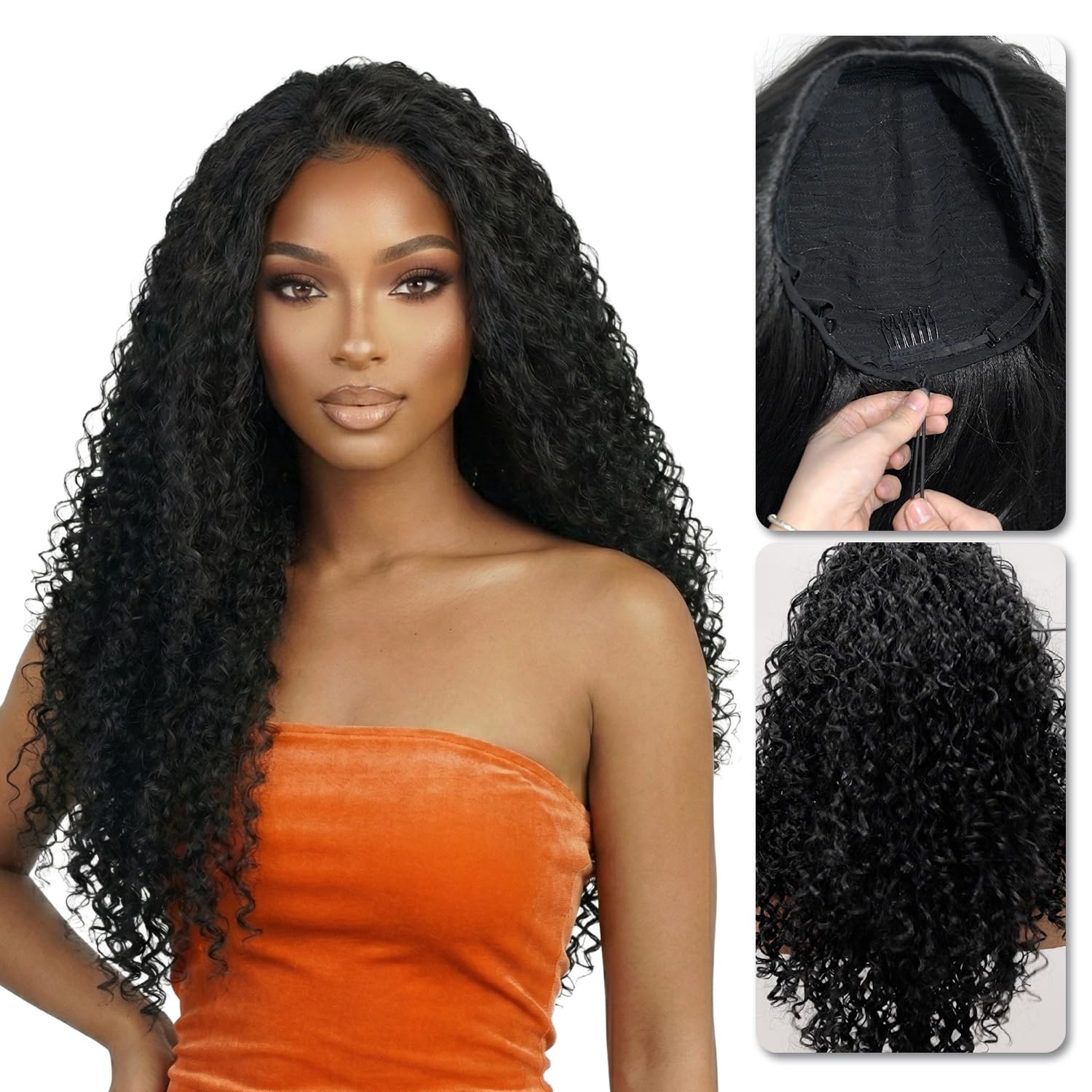 GLAM21USA The Stylist Half Wig Human Hair Blend Zaria 26 Inch, 1B