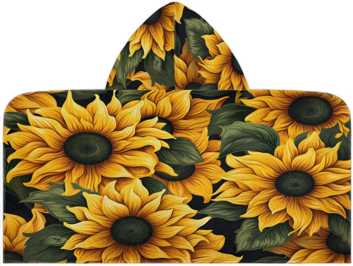 Pardick Kids Bath Towel Natural Sunflower Beach Towel with Hood Pool Cover Up for Girls Boys Soft Absorbent Hooded Bath Towel Toddler Towels for Beach, Pool