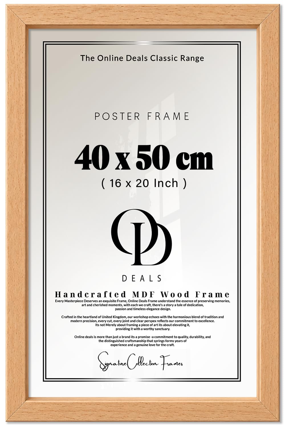 OD Deals | Sophisticated Poster Frame (40 X 50 CM) — Perspex Glazing For Paintings And Photographs | 16 X 20 Inch Display, Beech Border For Home Or Art Gallery Exhibits, Includes Hanging Kit