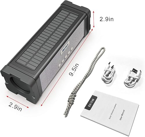 Miniatura 8 de Altavoz solar Bluetooth, IPX7, impermeable, portátil, de 20 W, con 27 luces LED, batería de 5000 mAh, micrófono, tarjeta TF, para ducha al aire