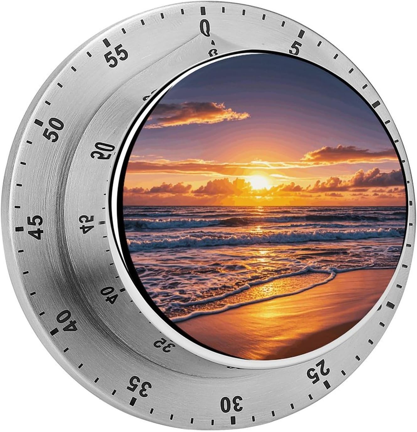 Beach Sunset Waves Timer Stainless Steel Kitchen Timers Waterproof & Rust-Proof 60 Minute Mechanical Timer with Loud Alarm for Cooking, Baking, Fitness