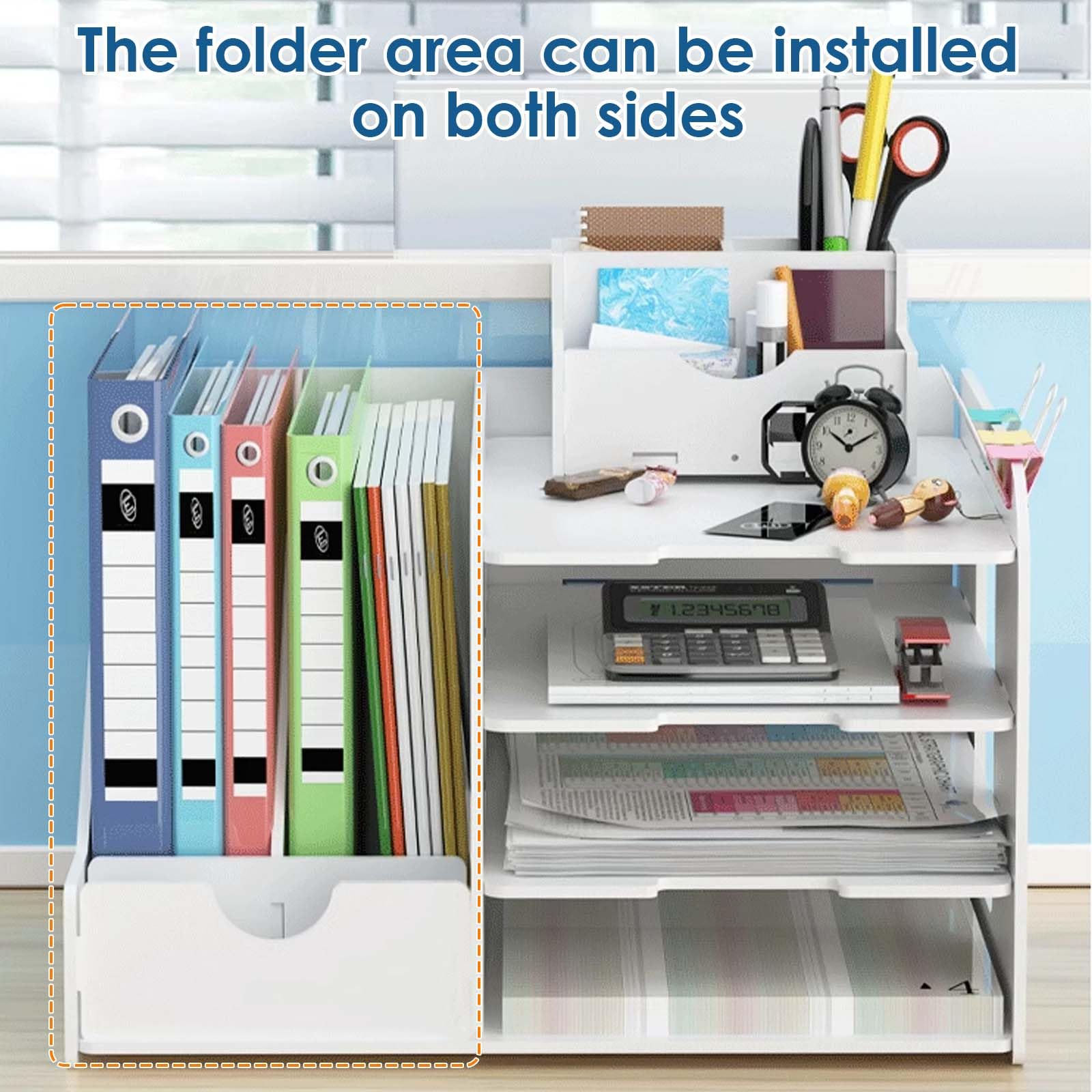 Organizador de Escritorio de Madera – Estante de Almacenamiento para Archivos A4 con Organizador de Documentos de Oficina, Ideal para Bandejas de Archivo de Papel en el Hogar