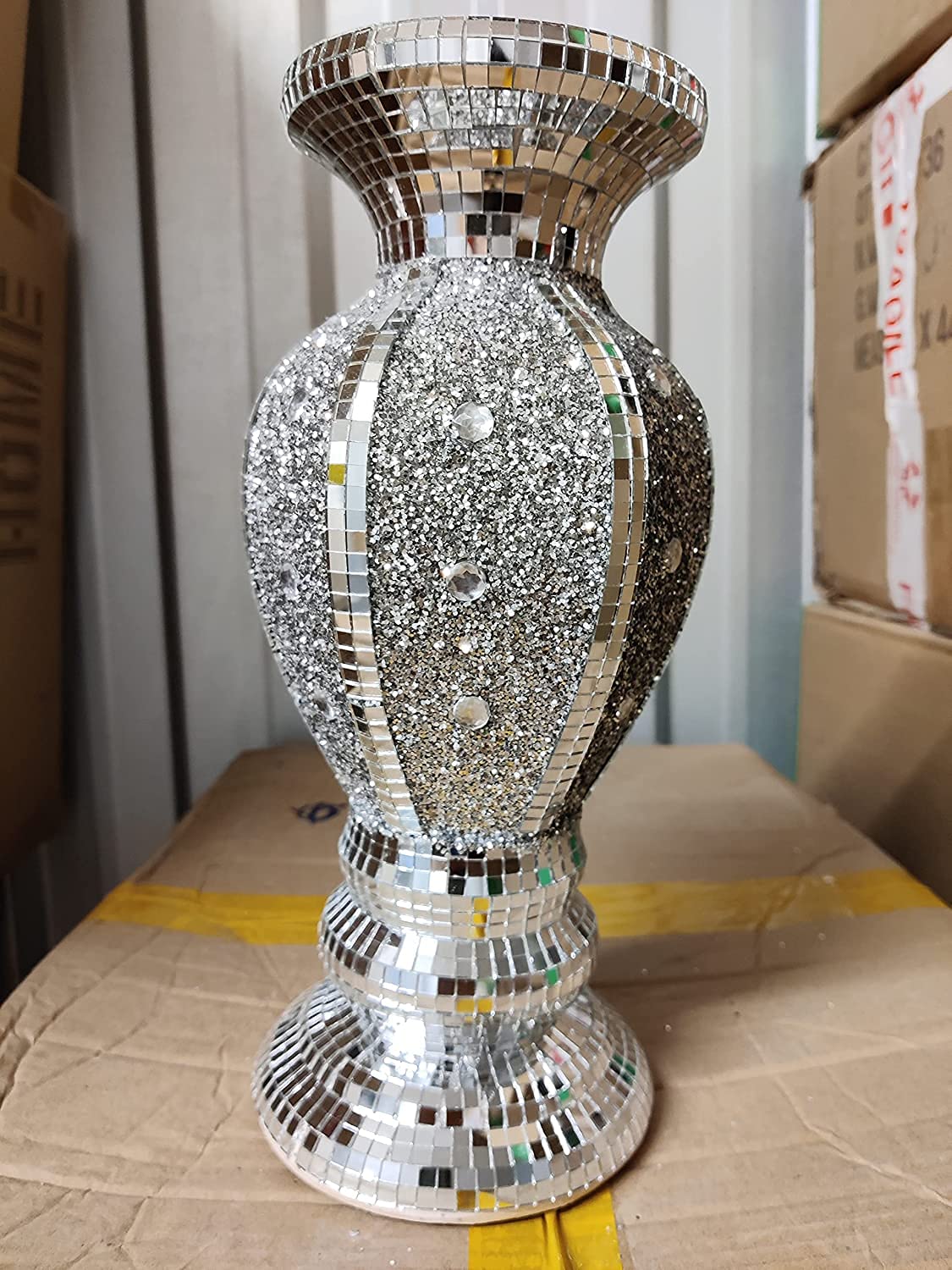 Deenz Silver 30Cm Vase Sparkle Ornament Crushed Diamond Flower Pot