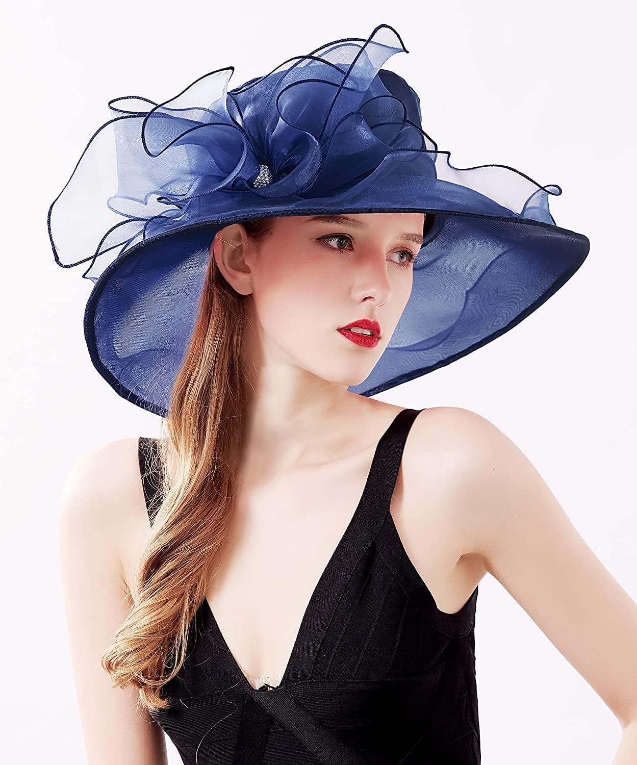Women's Kentucky Derby Church Dress Hat Wide Brim Leaf Flower Bridal Shower Hat - Image 5
