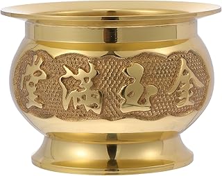 HEALLILY Buddhist Incense Burner Copper Treasure Basin Offering Bowl Ornaments Buddha Chinese Offering Basin Incense Holder Buddhist Meditation Golden