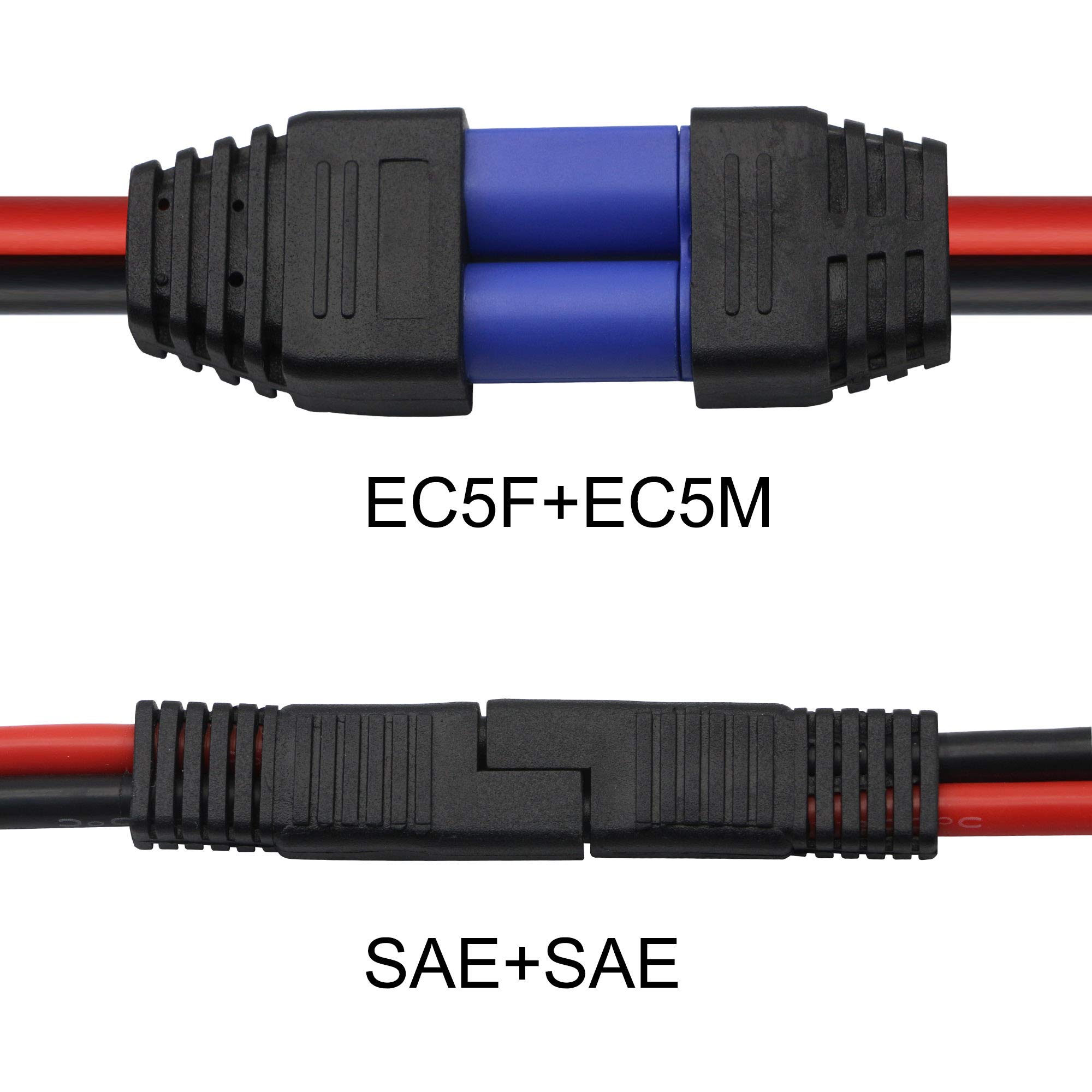 Lot 2 Câbles Queue EC5 12AWG 2m – Femelle EC5 Vers Câble Nu étanche, Pour Batterie Voiture, Drone, Démarrage Urgence, 12AWG Cuivre