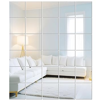 Rousrie 30 Big Square Acrylic Decoration Mirror Stickers for Wall | Acrylic Stickers Wall Mirror,Wall Stickers for Bedroom This is NOT A Real Mirror (Silver, 4 Inch) - image, photos