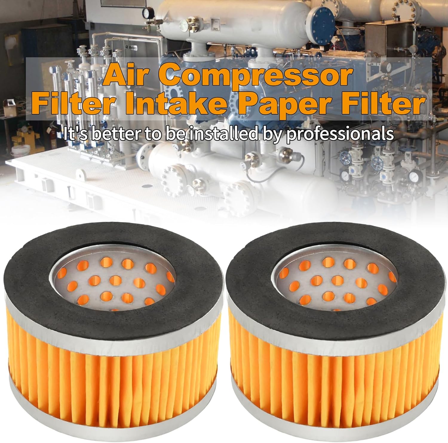 8 Pcs Air Compressor Filter, Intake Paper Filter Elements 2.6 X 1.6 Inches Piston Type, Air Replacement Parts Element Yellow Compressor Accessories