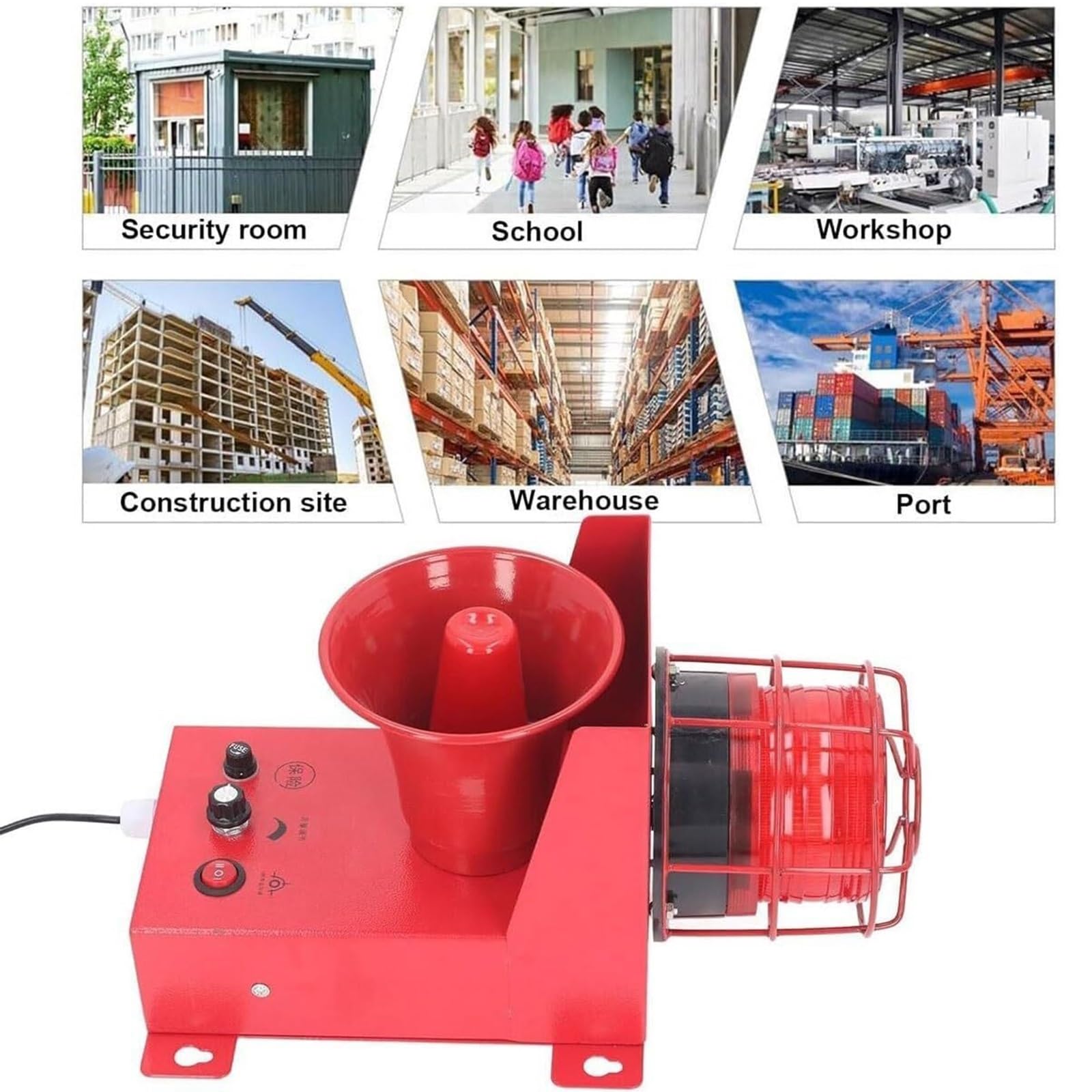 Torre de sirena de alarma de seguridad, alarma de luz de sonido de 130 dB, volumen ajustable, montaje en pared, uso interior y exterior, para fábricas y seguridad del hogar