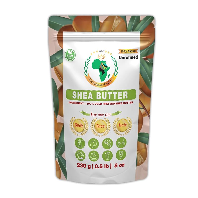 Manteiga de karité bruta Africanada Foods, não refinada, para rosto, corpo e mãos, pacote com 230 g