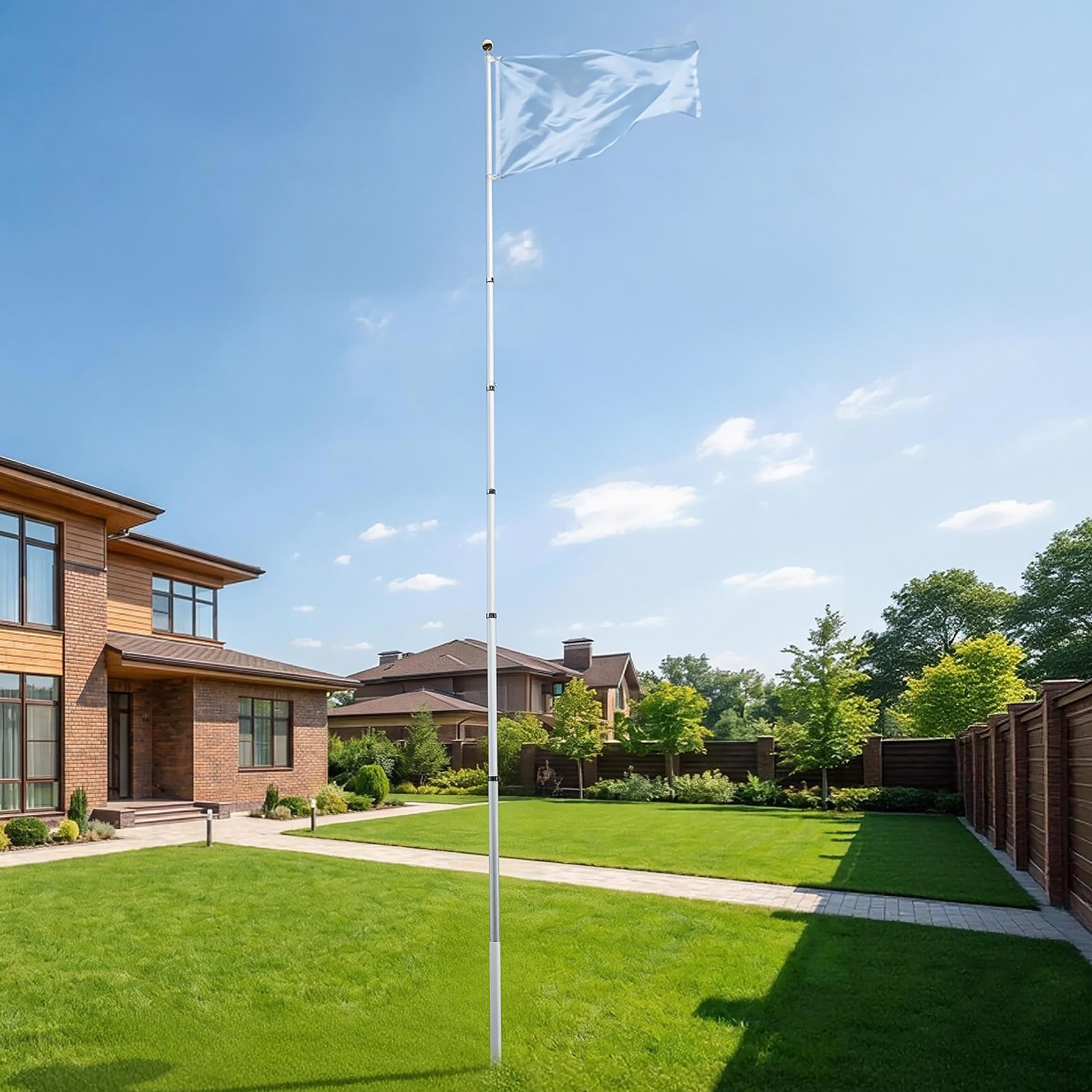 VEVOR Mástil de Bandera Telescópico para Exterior 9,14 m Asta para Bandera, Tubo Grueso de Aluminio Reforzado, Kit Completo de Instalación, para Zona Residencial Comercial Eventos, Color Plateado