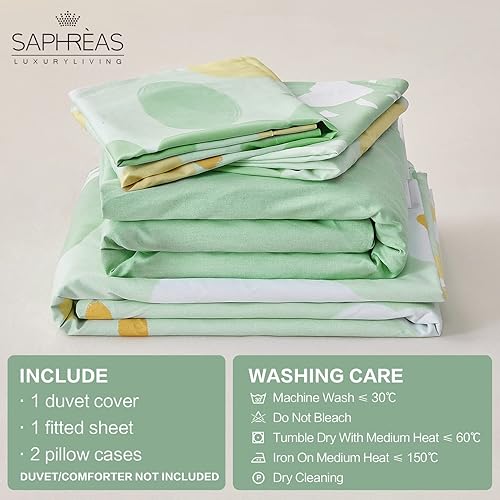 Miniatura 6 de SAPHREAS Juego de funda de edredón floral verde con sábana bajera tamaño King, estampado de flores de primavera, 4 piezas, juego de funda de