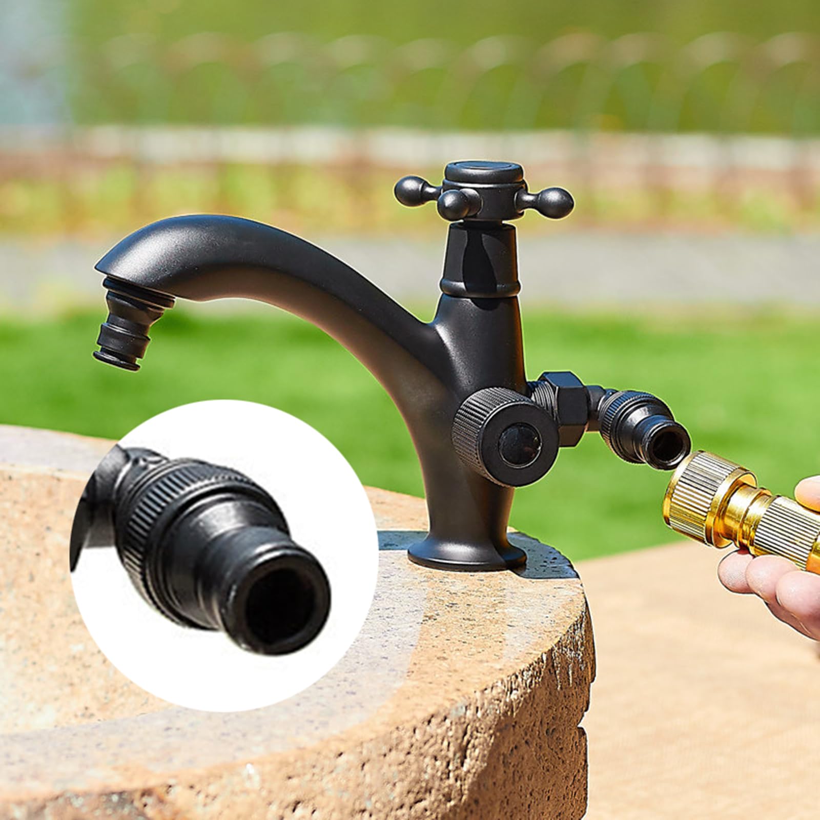 Grifo para Exterior con Doble Salida Giratorio De 360° Grifo Fuente Jardin Orificio Único Adecuado para Lavadora,Antigüedad