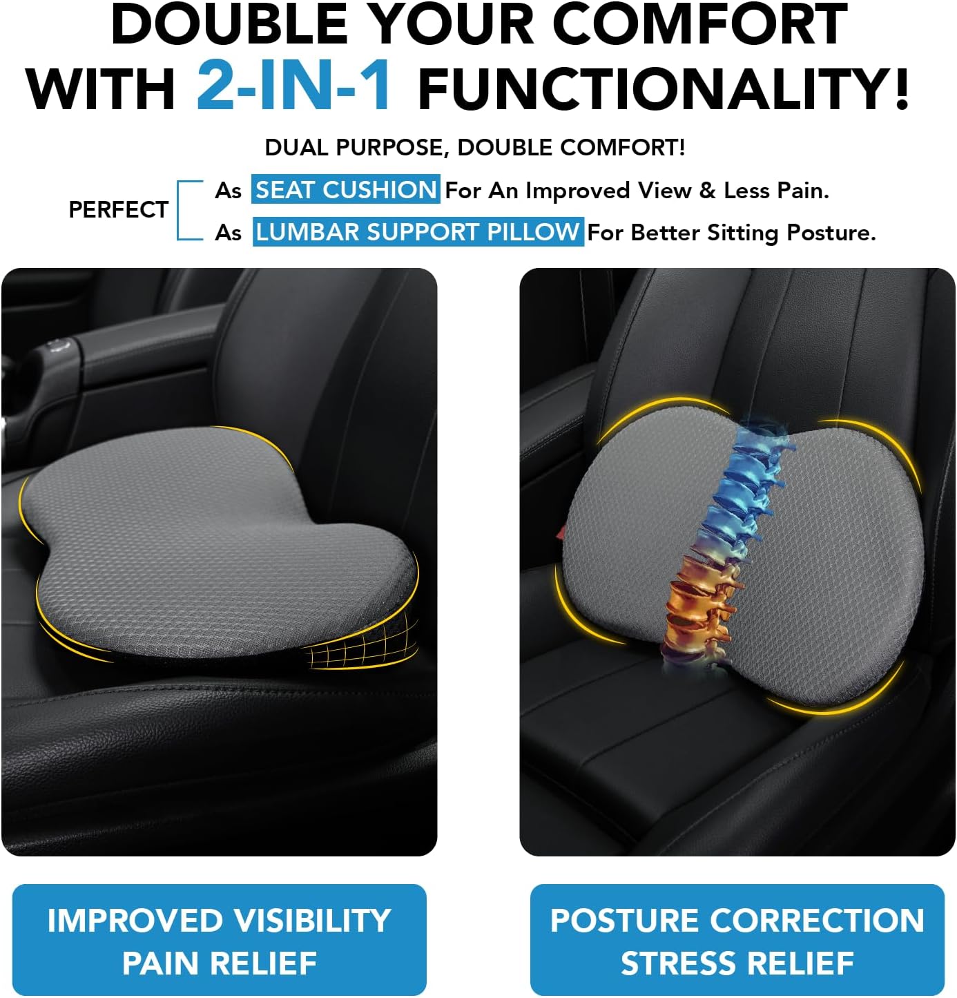kingphenix Wedge Car Seat Cushion: Memory Foam Truck Seat Cushion for Car Seat Driver - Sciatica and Back Pain Relief - Enhancing Driving Comfort - Gray X-Large
