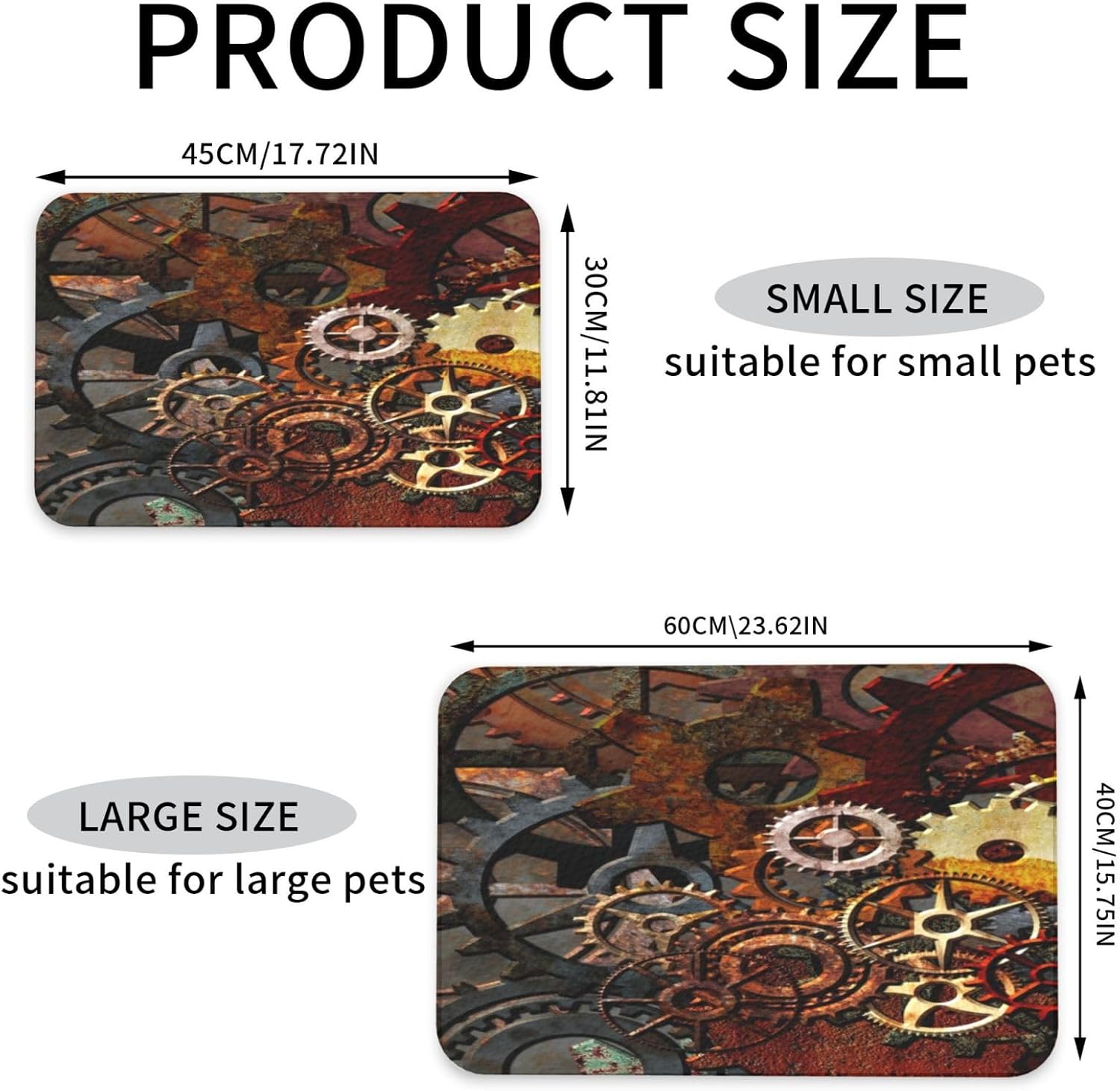 Steampunk Clocks and Gears Pet Feeding Mat-Absorbent Quick Dry Pet Cat Dog Food Mat Non Slip Waterproof Rubber Dish Placemat