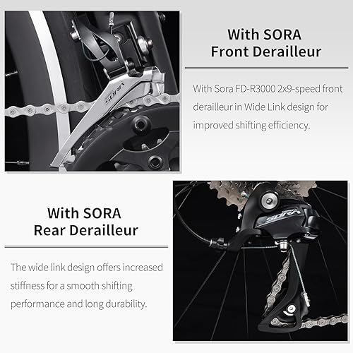 Miniatura 6 de Bicicleta de carretera de carbono Savadeck, Warwinds3.0 700C de fibra de carbono con sistema de cambio de 18 velocidades SORA y freno en V doble