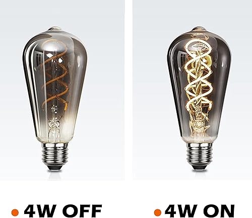 Miniatura 3 de ST64 - Bombilla de filamento Edison vintage, bombilla de filamento LED en espiral flexible antiguo blanco cálido, base E26, acabado de vidrio gris